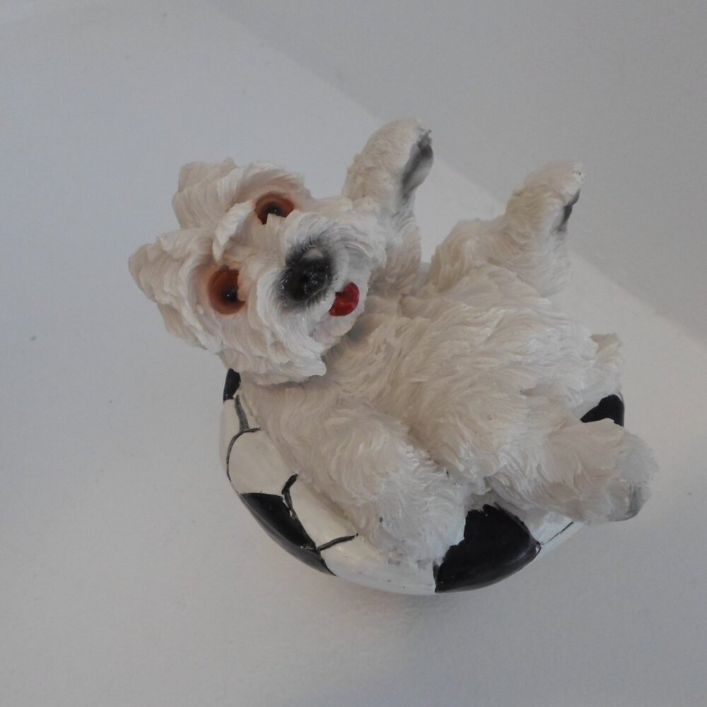 Westie on Soccer Ball Resin Dog Figurine - Picture 3 of 4